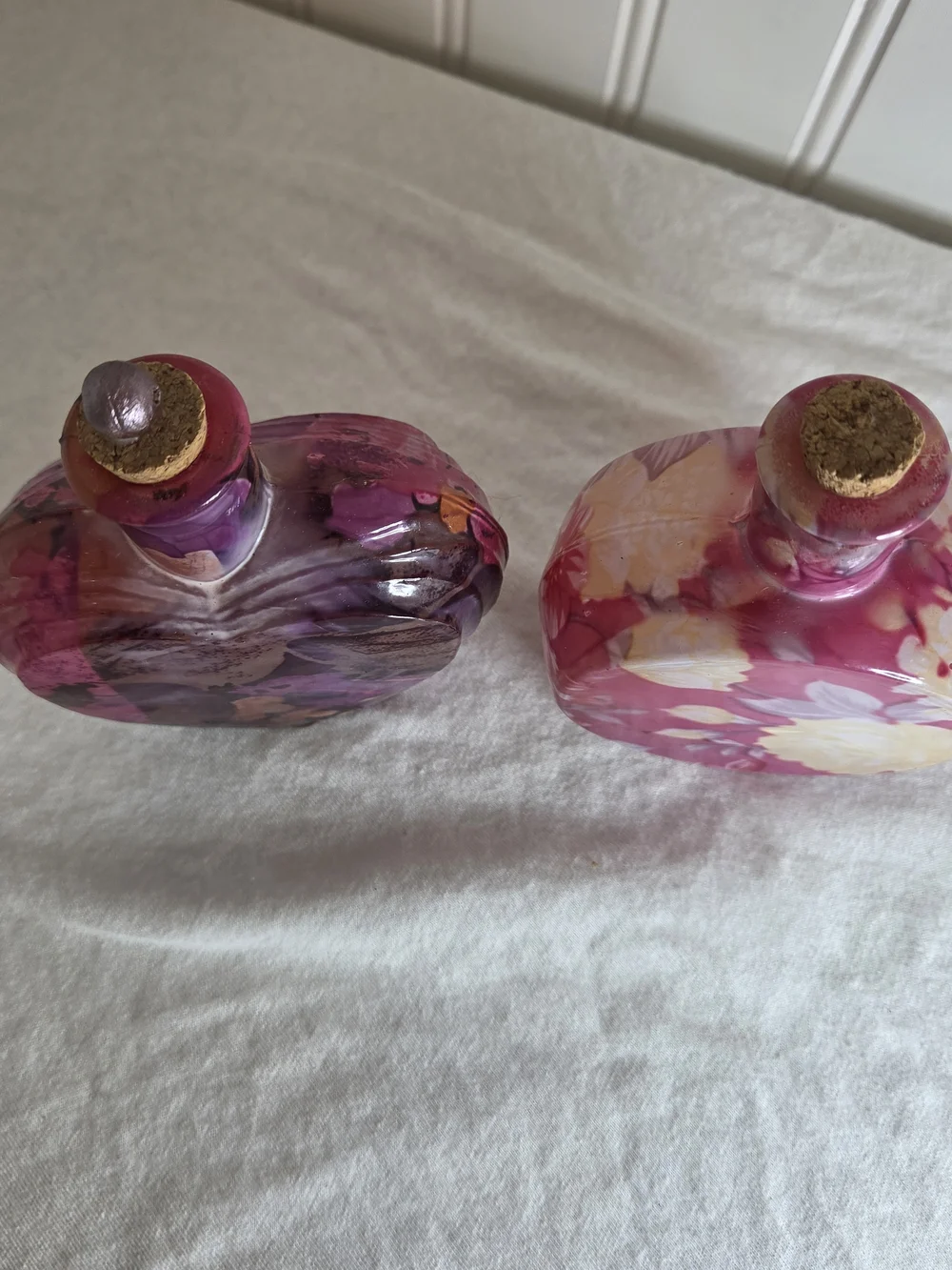 Pink Floral And Heart Glass Accent Bottle with Cork Stopper